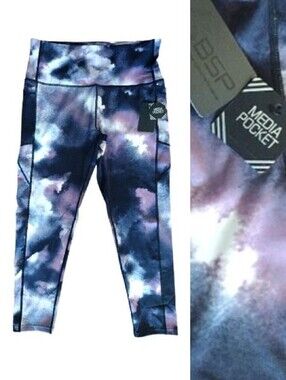 BSP Blue Purple Tie Dye High Waist‎  Workout Leggings Plus 1X NWT with Pockets